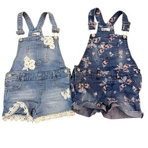 Epic Threads Denim Shortalls Blue Lace Floral Butterfly Overalls Kids Size 5